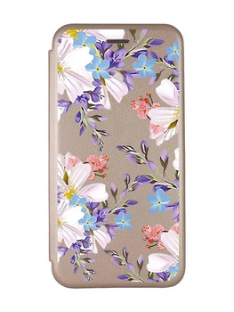 Чохол-книжка золотий з малюнком на Xiaomi Redmi Note 14 4G Квітковий малюнок (принт 272)
