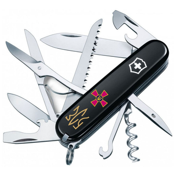 Нож Victorinox Huntsman Army 91 мм Чорний Емблема ЗСУ + Тризуб ЗСУ золотий (1.3713.3_W1015u)