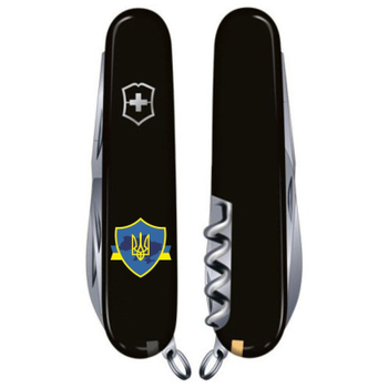 Ніж Victorinox Spartan Ukraine 91 мм Чорний Тризуб на щиті зі стрічкою (1.3603.3_T1070u)