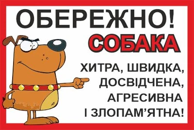 Табличка Обережно собака 300х200мм д-8787