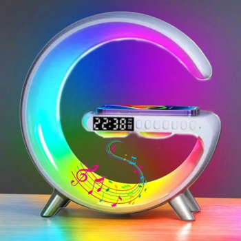 Настольная смарт лампа ночник часы с Bluetooth колонкой G-Smart RGB G 1166 15W Light Sound Machine с беспроводной зарядкой Белая