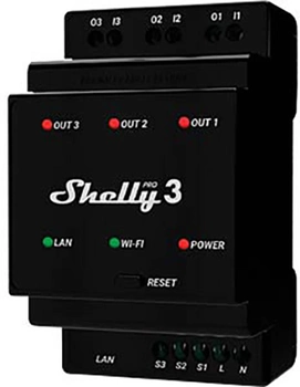 Розумний перемикач Shelly "Pro 3" WLAN & LAN коммутационный привод 3 x 16 A (3800235268094)