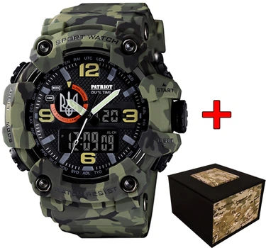 Чоловічий годинник Patriot 002CMGRUASI Тризуб срібло Зелений камуфляж + Коробка