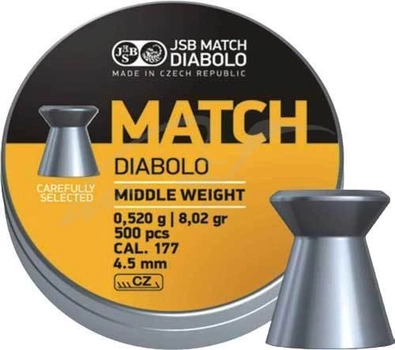Пули JSB Diabolo Match Middle Weight 4.49 мм , 0.52 г, 500 шт/уп