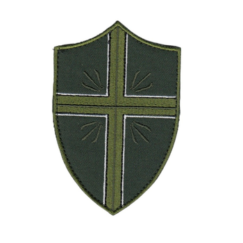 Шеврон патч на липучке Капеллан нарукавный с крестом, на оливковом фоне, 7*10см.