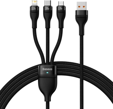 Kabel Baseus Flash Series 2 One-for-three Fast Charging Data Cable USB to M+L+C 100 W 1.2 m Black (CASS030001)