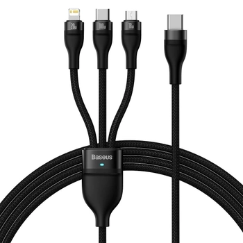 Kabel Baseus Flash Series 2 One-for-three Fast Charging Cable Type-C to M+L+C 100 W 1.5 m Black (CASS030201)