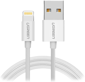 Kabel Ugreen US155 USB Type-A 2.0 - Lightning MFI 1 m Nickel Plated White (6957303827282)