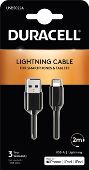 Kabel Duracell USB Type-A to Lightning C89 3 A 2 m Black (USB5022A)