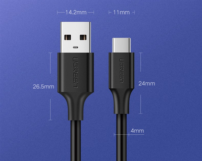 Кабель Ugreen US287 USB 2.0 to USB Type-C Cable Nickel Plating 3 А 1.5 м Black (6957303861170)