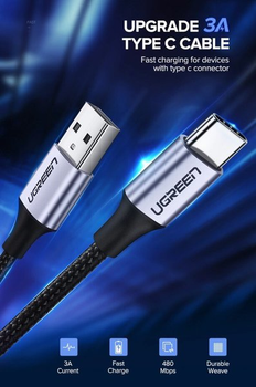 Kabel Ugreen US288 USB - Type-C Cable Aluminum Braid 1.5 m Black (6957303861279)