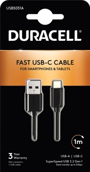 Кабель Duracell USB Type-C to USB 3.0 3 А 1 м Black (USB5031A)