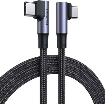 Кабель Ugreen US335 Angled USB Type-C to Angled USB Type-C 100 Вт 5 А Cable Aluminium Shell with Braided 1 м Black (6957303876969)