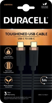 Kabel Duracell Kevlar Braided USB Type-C-USB Type-C 3.2 Gen1 3 A 1 m Black (USB7030A)