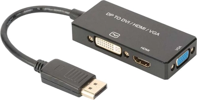 Kabel adapter Digitus mini DisplayPort - HDMI+DVI+VGA M/F/F/F 0.2 m Black (4016032433804)