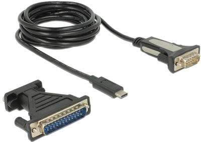 Kabel adapter Delock USB Type-C - Seriell DB9 RS-232 + DB25 M/M 1.8 m Black (4043619629046)
