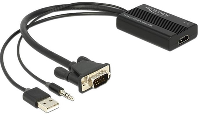 Kabel adapter Delock VGA + USB + mini Jack 3.5 mm - HDMI M/M/F 0.25 m Black (4043619625970)