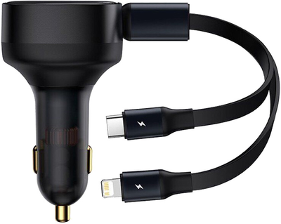 Автомобільний зарядний пристрій Baseus Enjoyment Retractable 2-in-1 Car Charger C+L 30 Вт Black (CGTX000001)