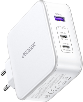 Мережевий зарядний пристрій Ugreen CD289 GaN Fast Charger 140Вт with Cable White (6941876213399)