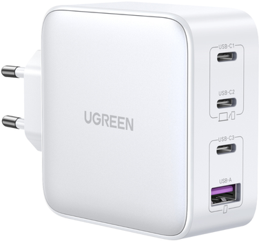 Мережевий зарядний пристрій Ugreen CD226/15337 1xUSB Type-A 3xUSB Type-C QC4.0 100 Вт GaN Tech Fast White (6941876213375)