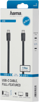 Kabel Hama USB Type-C M/M 0.75 m Black (4047443443939)