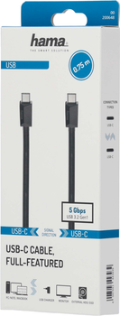 Кабель Hama USB Type-C M/M 0.75 м Black (4047443443939)