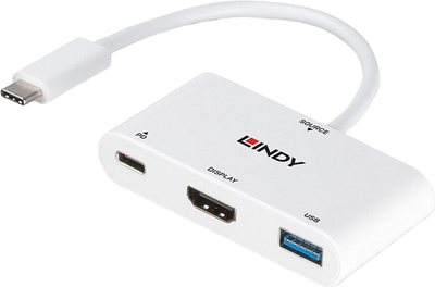 Kabel adapter Lindy USB Type-C - HDMI + USB Type-A M/M 0.18 m White (4002888433402)