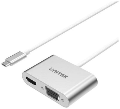 Kabel adapter Unitek USB Type-C 3.1 - HDMI+VGA 0.15 m Silver (4894160034519)