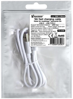 Kabel Vakoss USB Type-A - USB Type-C M/M 1 m White (4718308535907)
