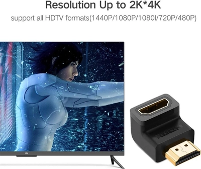 Адаптер UGREEN HD112 HDMI Male to Female Angled Adapter-Down Black (6957303821099)