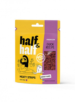 Лакомства для кошек Half&Half в форме мясных полосочек с уткой, 50 г