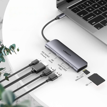 Stacja dokująca Ugreen CM195 USB 3.0 Type-C – HDMI SD TF USB 3.0 x 2 PD Gray (6957303874118)
