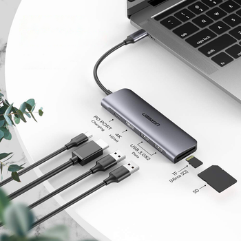 Док-станція Ugreen CM195 USB 3.0 Type-C – HDMI SD TF USB 3.0 x 2 PD Gray (6957303874118)