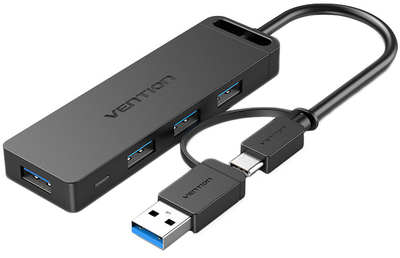 USB Hub Vention 4-Port z microUSB zasilaniem 0.15 m Black (6922794746916)