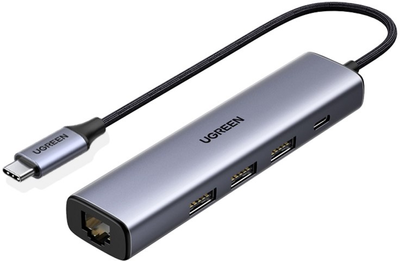 USB-хаб Ugreen CM475 Type C to 3xUSB HUB+Gigabit Converter with PD Space Gray (6957303829323)