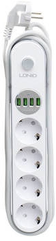 Мережевий фільтр-подовжувач LDNIO SE4432 4 розетки / 4 USB 2 м White (6933138644324)