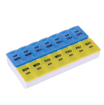 Органайзер для таблеток Apex на неделю с учетом приема два раза в день желто синий
