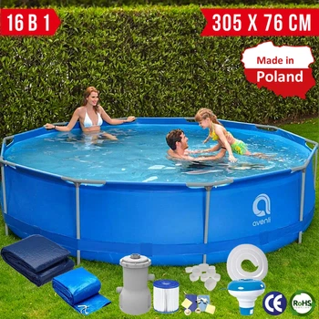 Каркасный Бассейн 305 х 76 см AVENLI Набор 16 в 1 Круглый Садовый Большой для Дачи для Взрослых и для Детей