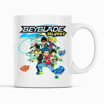 Біла чашка (кухоль) з оригінальним принтом гри Beyblade "Дзига Beyblade burst. Бейблейд берст. Персонажі" К001621
