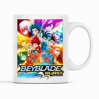Біла чашка (кухоль) з оригінальним принтом гри Beyblade "Дзига Beyblade burst - Бейблейд берст. Персонажіi" К001615
