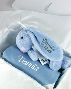 Подарунковий іменний набір для міцного сну Зайчик та Плед HeyBaby