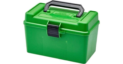 Коробка MTM H50-RM на 50 патронов кал. 22-250 Rem; 6 mm BR Norma; 243 Win; 6,5x55; 7,62x39; 308 Win. Цвет – зеленый.