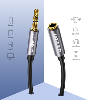 Kabel Ugreen AV118 3.5 mm Male to 3.5 mm Female 1.5 m Gray (6957303815937)