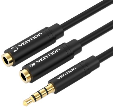 Кабель Vention Audio 3.5 мм М 4-pin - 2x3.5 мм F 0.3 м Black Metal Type (6922794740983)