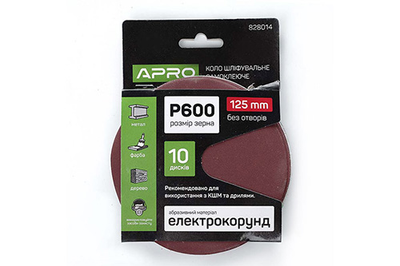Коло шліфувальне без отворів (на липучці) Ø125мм P600 (10шт) APRO