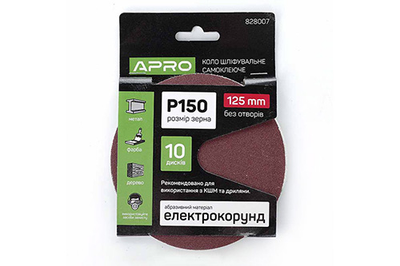 Коло шліфувальне без отворів (на липучці) Ø125мм P150 (10шт) APRO