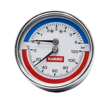 Термоманометр фронтальний Karro 1/2"х1/4" Ø 63 мм 120°C з футоркою з клапаном