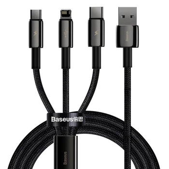 Кабель зарядний Baseus Tungsten 3в1 USB to Lightning / USB Type C / micro USB 3.5 А 1.5 м Black (CAMLTWJ-01)