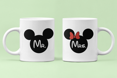 Парные чашки кружки Mr and Mrs Микки и Минни Маус 2 для Влюблённых Белая 330 мл