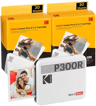 Drukarka fotograficzna Kodak Mini 3 Retro Biały 3 x 3 + 60 arkuszy (0192143003397)